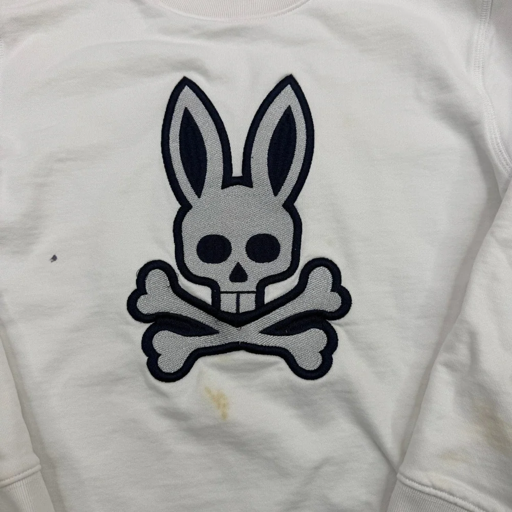 Psycho Bunny Sweatshirt Boys Large White Crewneck Crossbones Embroidered Logo